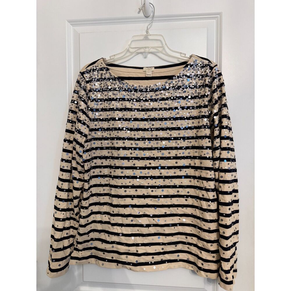 J.Crew Sequin Striped Long Sleeve Top – Women’s XL – Beige/Black/Silver